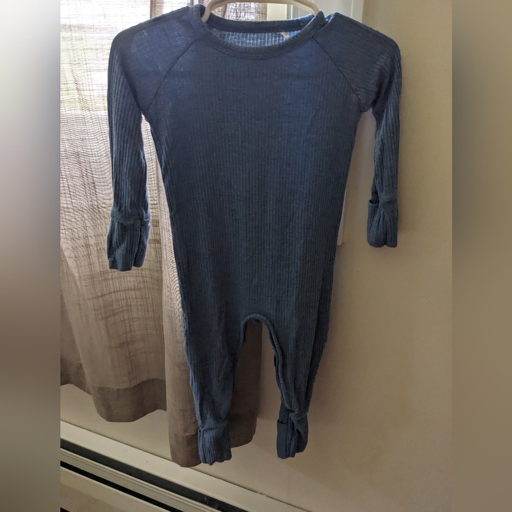 Limited Edition Little Sleepies Heather Blue Ribbed Crescent Zippy